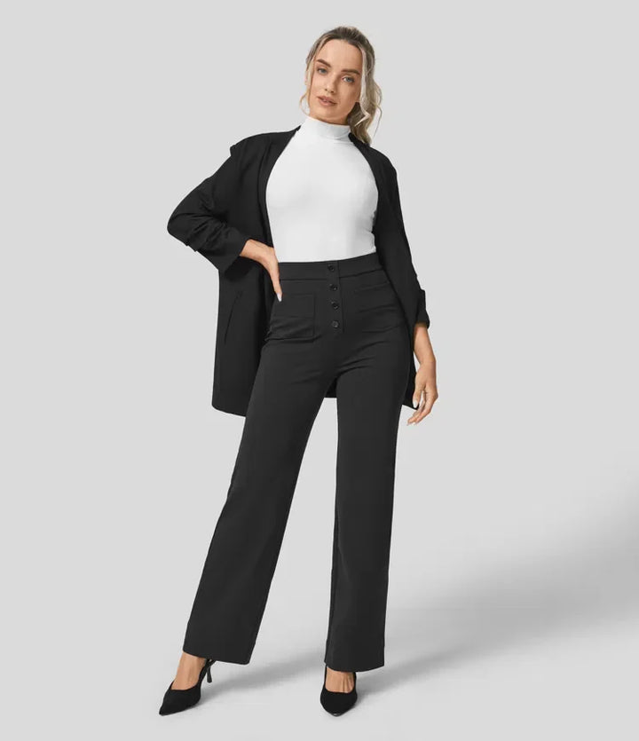 STEPHEY™ | Elasticated high-waisted trousers